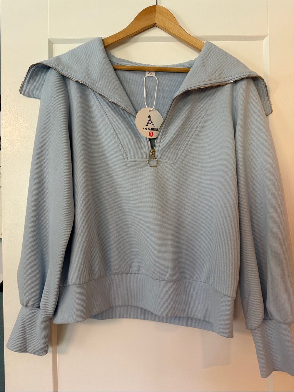 ANRABESS Women Quarter Zip Pullover Long Sleeve Half Zip - Sky Blue - Small -NWT